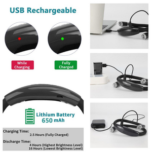 neck reading lamp with rechargeable lithium battery