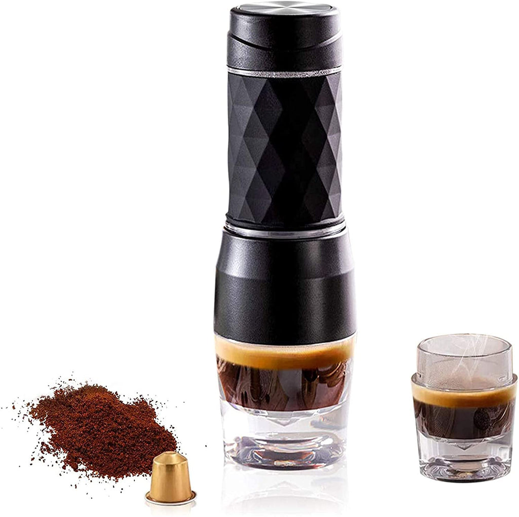 Portable coffee machine for capsule and powder coffee